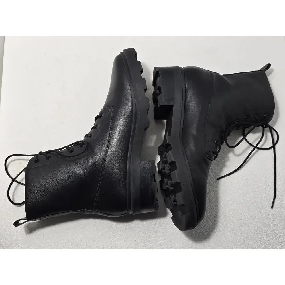 Madewell Shelton Lace-Up Lug Sole Boots Women’s Sz 9 Cargo Black Leather Combat - Picture 5 of 9